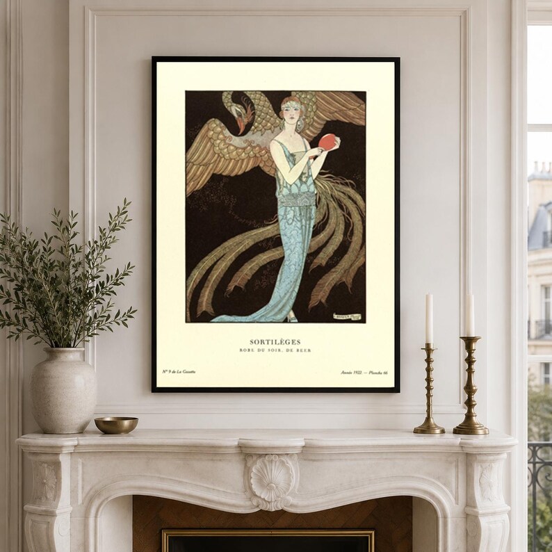 George Barbier print set featuring three elegant Gazette du Bon Ton Art Deco fashion illustrations in a vintage French style.