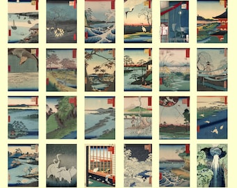 Conjunto de postales japonesas de 24 impresiones japonesas antiguas Reproducciones de ilustraciones japonesas antiguas Conjunto de postales de paisajes de Japón Idea de regalo