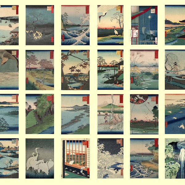 Conjunto de postales japonesas de 24 impresiones japonesas antiguas Reproducciones de ilustraciones japonesas antiguas Conjunto de postales de paisajes de Japón Idea de regalo