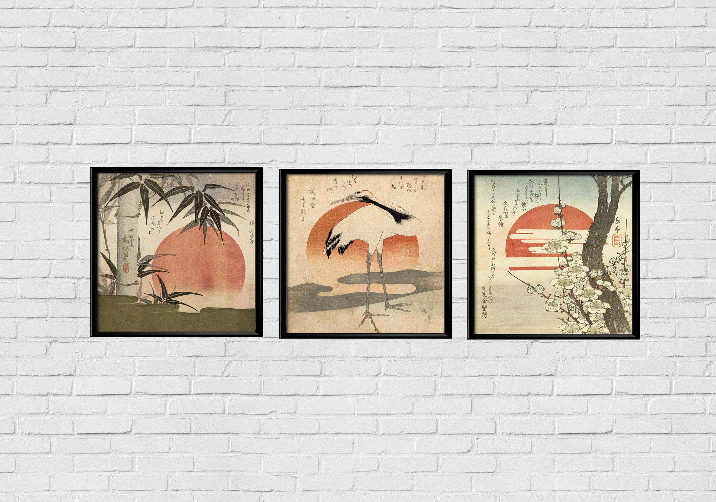 Japanese Art Set of 3 Vintage Japanese Illustrations Rising Etsy