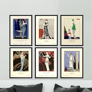 George Barbier Art Deco Prints Set of 6, 1920s Fashion Wall Art, Vintage French Illustrations, Elegant Posters for Boutique or Bedroom Decor