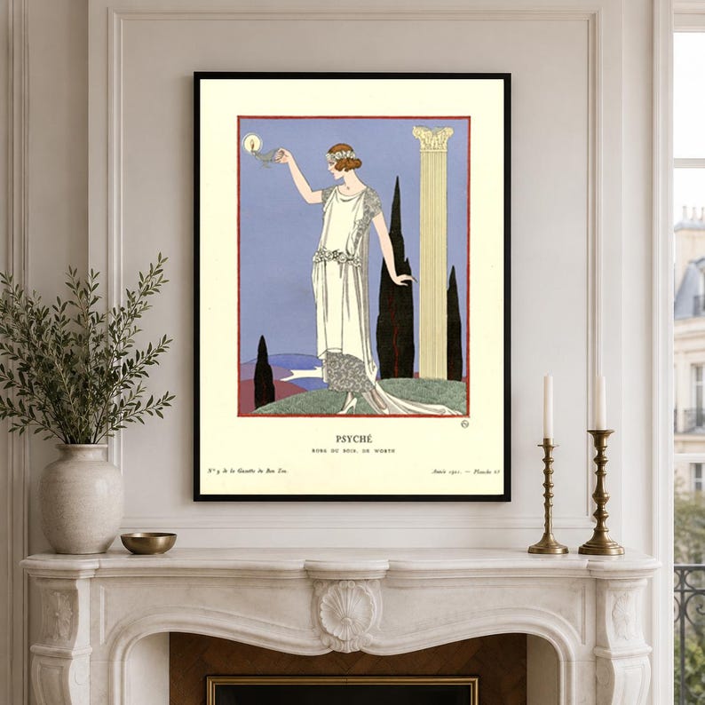 George Barbier print set featuring three elegant Gazette du Bon Ton Art Deco fashion illustrations in a vintage French style.