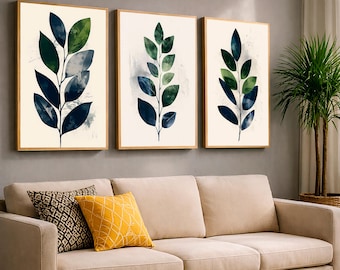 Minimalist Botanical Print Set, Scandinavian Wall Art, Modern Leaf Posters, Nordic Plant Decor