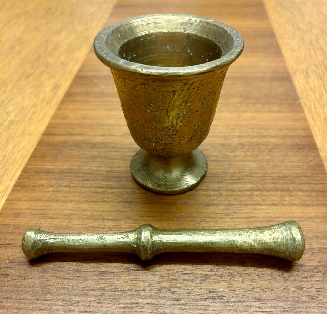 Vintage Brass Small Pestle and Mortar Engraved Witchy Item Etsy