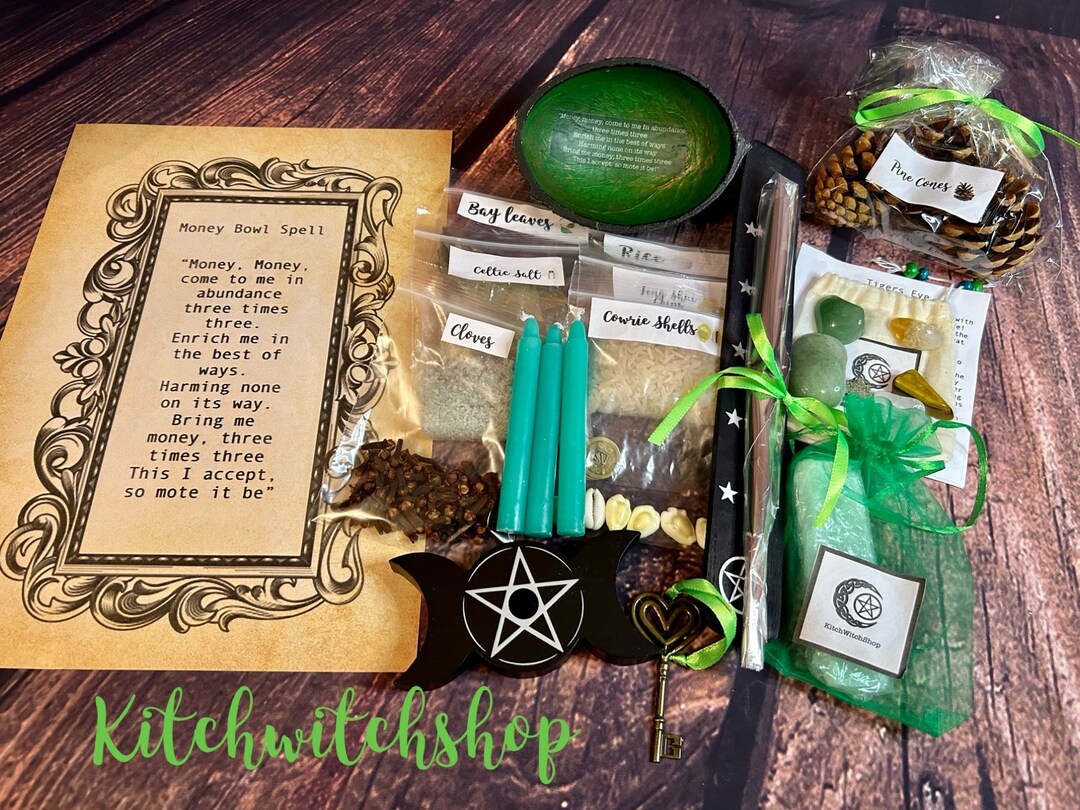 Money Bowl Spell Kit Money Bowl Crystals Charms Candles Etsy