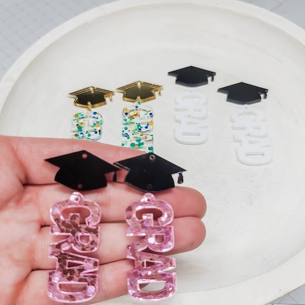 Graduation Acrylic Earring, DIY Earrings, Grad Earrings, Earring Blanks, Acrylic Jewelry Blanks, Glitter Acrylic Blank