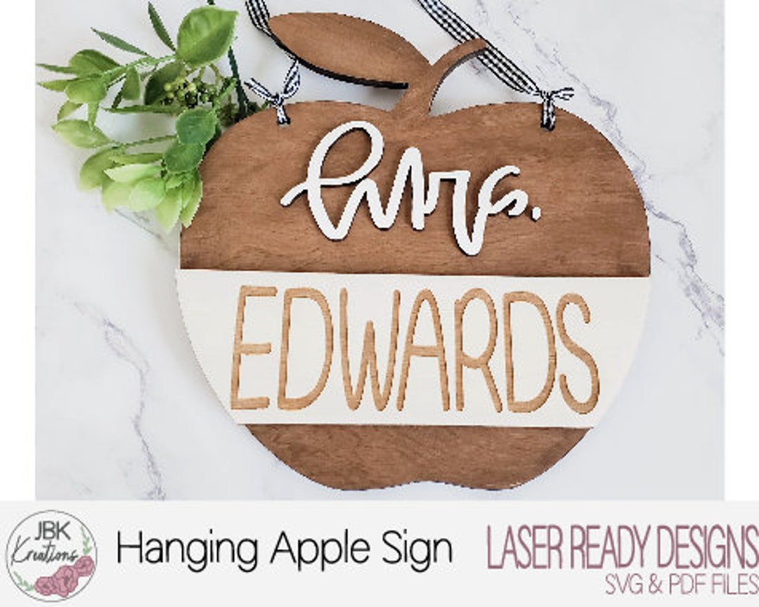 Teacher Apple Name Sign, Personalized Teacher Gift, Laser SVG Sign, SVG ...