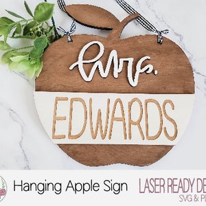 Teacher Apple Name Sign, Personalized Teacher Gift, Laser SVG Sign, SVG File, Digital File, Laser Ready