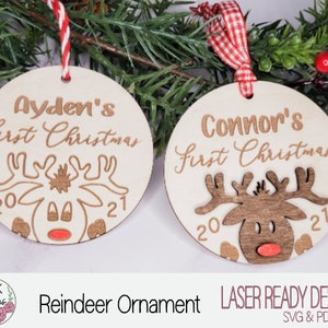 First Christmas Reindeer Ornament, Family Reindeer SVG, Reindeer Ornament, Digital File, Laser Cut File, Christmas Ornament Laser File