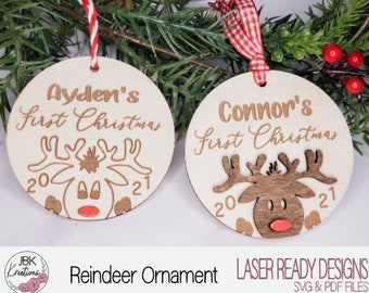 First Christmas Reindeer Ornament, Family Reindeer SVG, Reindeer Ornament, Digital File, Laser Cut File, Christmas Ornament Laser File