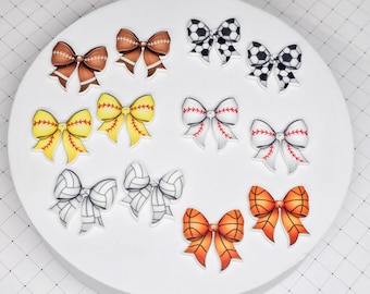 Sports Coquette Bow Earring, Acrylic Earring, Soccer, Baseball, Softball, Volleyball, Basketball, Football
