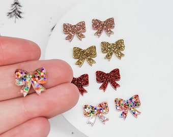 Bow Studs, DIY Earrings, Acrylic Blanks, Earring Blanks, Glitter Bow Studs, Christmas Bow Earrings