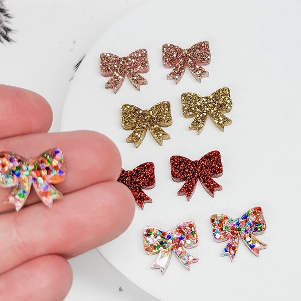 Bow Studs, DIY Earrings, Acrylic Blanks, Earring Blanks, Glitter Bow Studs, Christmas Bow Earrings