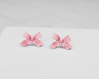 Pink Bow Stud, Sterling Silver Posts, Earring Findings, Holiday Findings, Hypoallergenic Finding, Colored Bowknot Stud, 5 Pairs