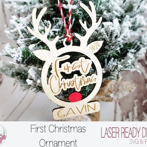 First Christmas Reindeer Ornament, Reindeer SVG, Reindeer Ornament, Digital File, Laser Cut File, Christmas Ornament Laser File