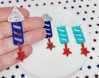 Aretes acrílicos de fuegos artificiales, aretes DIY, piezas para aretes, dijes para aretes, suministros para aretes de joyería, 4 de julio, aretes patrióticos