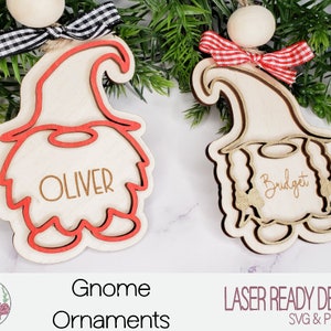Personalized Gnome Ornaments, Family Gnome SVG, Laser Cut Ornament, Digital File, Christmas Ornament Laser File