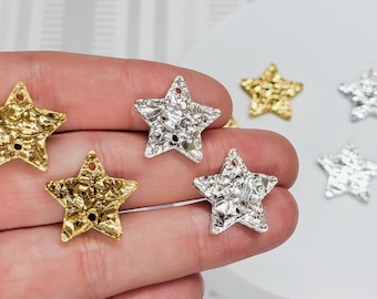 15mm Gold or Silver Star Earring Connectors, Textured Acrylic Earring Findings, 5 Pairs, Two Hole Findings, Acrylic Jewelry