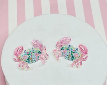 Crab Floral Earring, Acrylic Charm, Jewelry Supplies, Summer Design, UV Printed