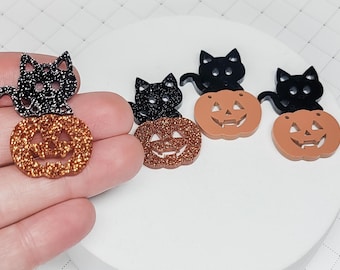 Kitty and Pumpkin Acrylic Earring, DIY Earrings, Jewelry Blanks, Halloween Earring, Jewelry Supply, Fall Acrylic Earrings, Spooky Earrings