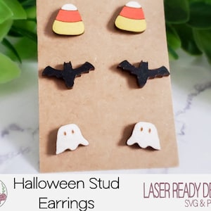 Halloween Stud Earrings, Candy Corn, Bats, Ghost, Stud Earring SVG, Halloween Earring Laser Cut File