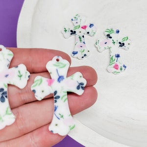 BLANKS-Floral Cross Acrylic Earring, DIY Earrings, Easter Earrings, Earring Blanks, Blanks for Earring Makers,Acrylic Jewelry Blanks image 1