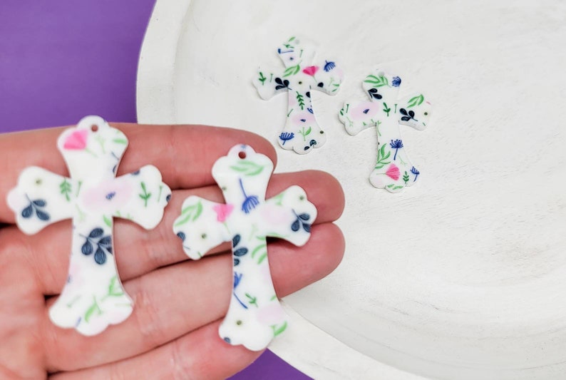 BLANKS-Floral Cross Acrylic Earring, DIY Earrings, Easter Earrings, Earring Blanks, Blanks for Earring Makers,Acrylic Jewelry Blanks image 1