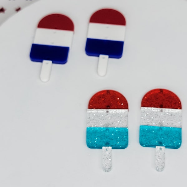 Ice Cream Acrylic Earring, DIY Earrings, Jewelry Blanks, Acrylic Jewelry Blanks, Summer Earrings, Ice Pop Finding, Red, White, and Blue