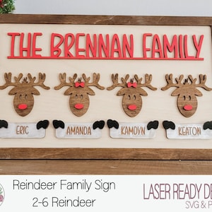Reindeer Family Sign, 2-6 Reindeer, Christmas Family Sign, Laser SVG Sign, Plant Lover Design, SVG File, Digital File, Laser Ready