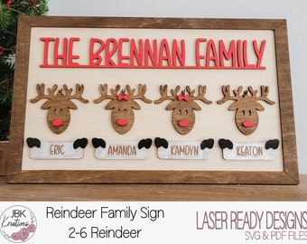 Signo de familia de renos, 2-6 renos, signo de familia de Navidad, signo SVG láser, diseño amante de las plantas, archivo SVG, archivo digital, listo para láser