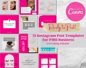 31 PMU Instagram Post Templates Editable with Canva, Ecommerce Social Media Engagement Booster, Permanent Make Up Instagram Template, v1