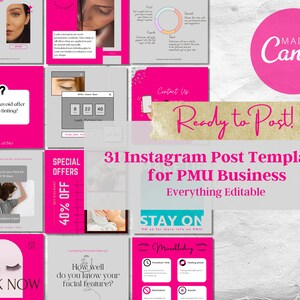 31 PMU Instagram Post Templates Editable with Canva, Ecommerce Social Media Engagement Booster, Permanent Make Up Instagram Template, v1