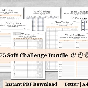75 Soft Challenge Tracker, 75 Soft Tracker, Habit Tracker, Weekly Meal Planner, Reading Log, Digital Download, Body Mind Spirit, v6