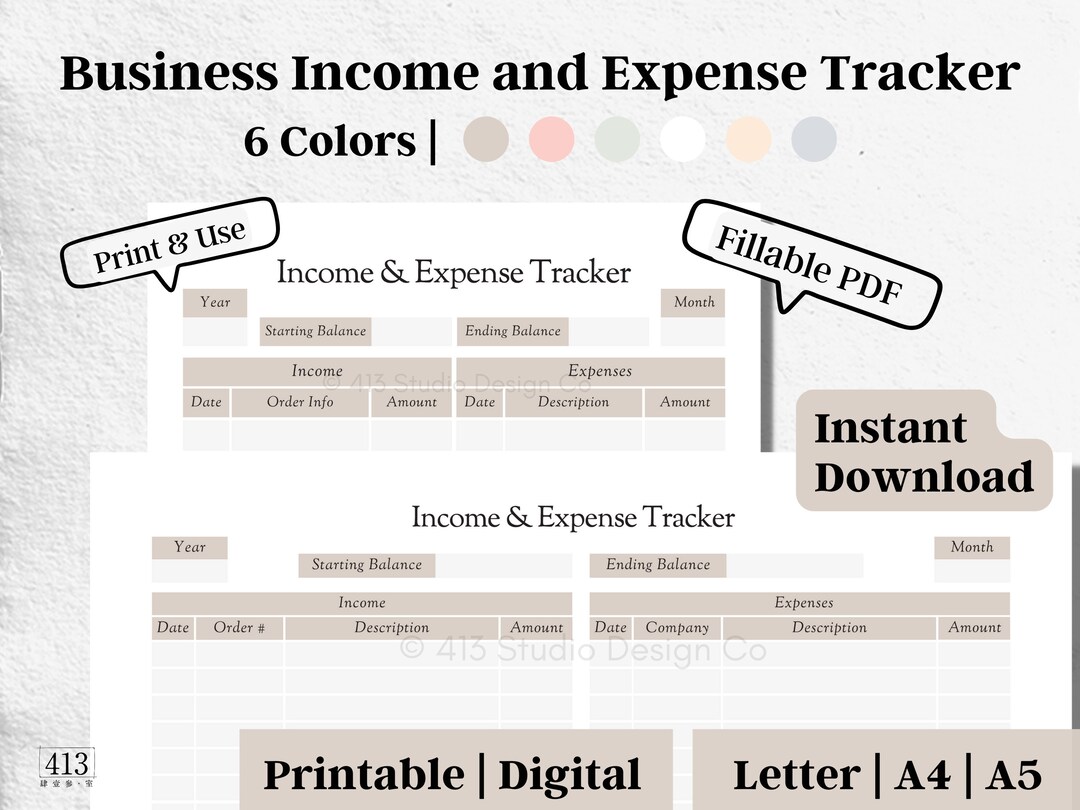 Business Income and Expense Tracker, Fillable PDF, Small Business ...