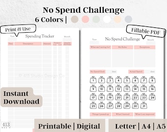 No Spend Challenge Tracker, Savings Tracker, Printable, Fillable PDF, Digital, No Spend Tracker, Budget Planner, A4, A5, Letter, #8