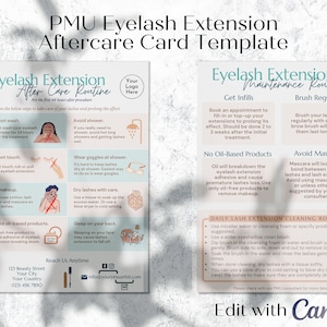 PMU After Care Card Template Editable with Canva, Eyelash Extension Aftercare, Permanent Makeup Aftercare, PMU Healing Process, v2