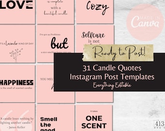 31 Candle Quotes Instagram Templates, Candle Maker Quotes, Candle Business Branding, Social Media Canva Template for Candle Makers, v2
