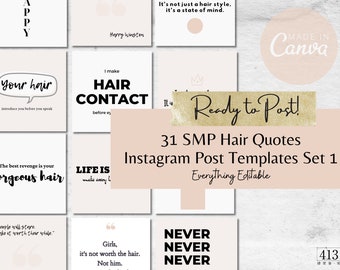 31 SMP Hair Instagram Quote Templates, Scalp Micropigmentation Social Media Post, SMP PMU Quote, Scalp Tattooing, Canva Template, v1