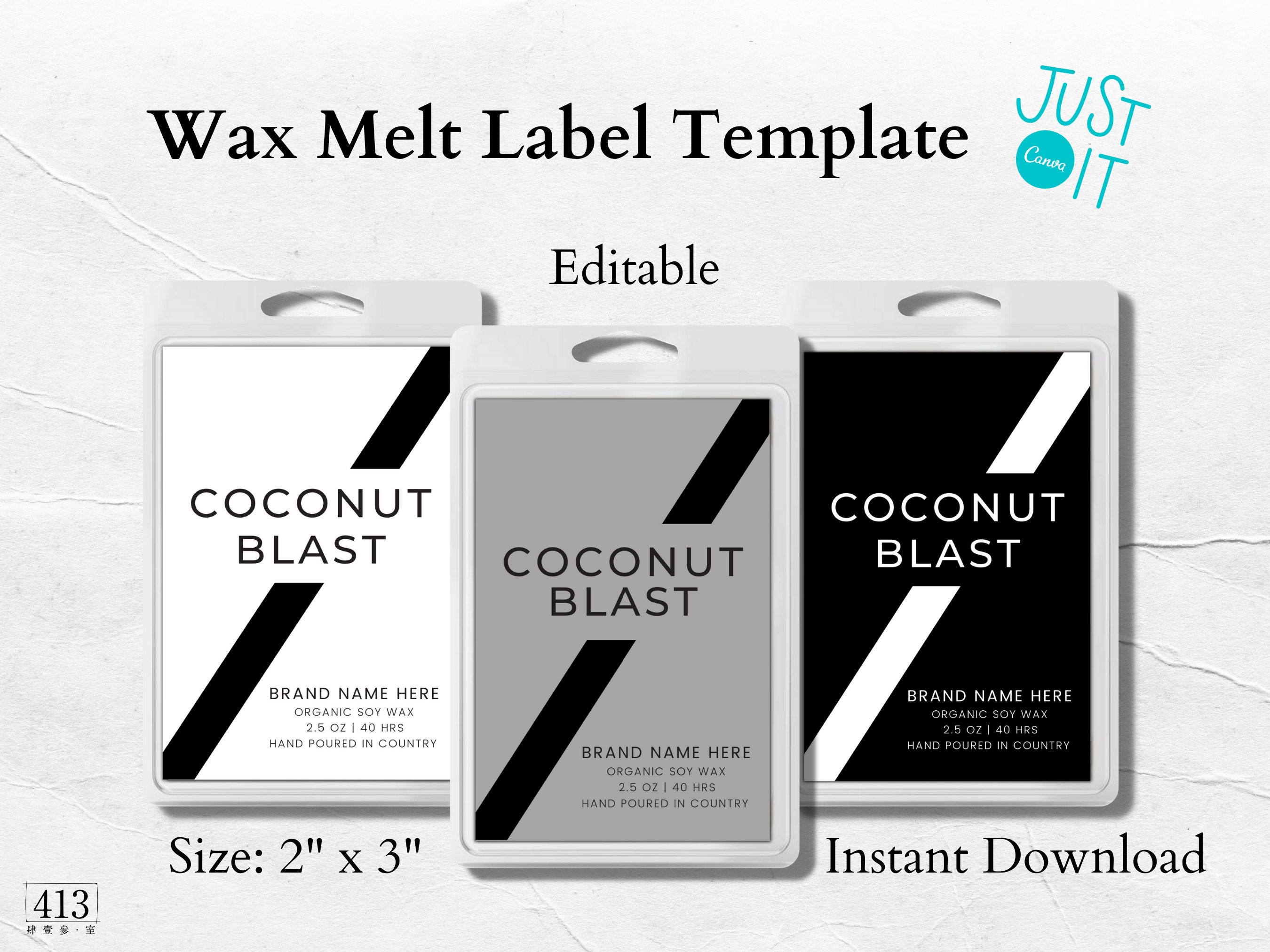 Minimal Wax Melt Label Template with Canva, DIY Product Label Design, Editable Label for Packaging, Instant Digital Download, 2x3, #20