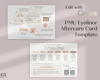 PMU After Care Card Template Editable with Canva, Permanent Eyeliner Aftercare, Permanent Makeup Aftercare, PMU Healing Process, v1