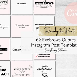 62 Eyebrows Quotes Instagram Templates, Brow Quotes, Canva Template, Microblading Social Media Post, PMU Branding, PMU Artist, v2