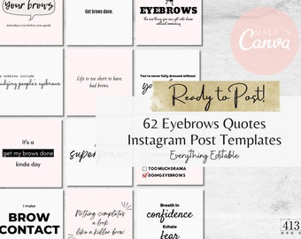 62 Eyebrows Quotes Instagram Templates, Brow Quotes, Canva Template, Microblading Social Media Post, PMU Branding, PMU Artist, v2