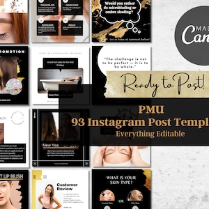 PMU Instagram Post Templates, Permanent Makeup Social Media Post, 93 Editable PMU Instagram Templates, PMU After Care, Microblading Brow v4