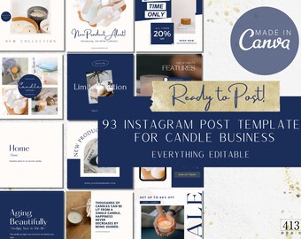 93 Candle Instagram Post Templates Editable with Canva, Ecommerce Social Media Engagement Booster, Candle Marketing Post, Minimalist, v1