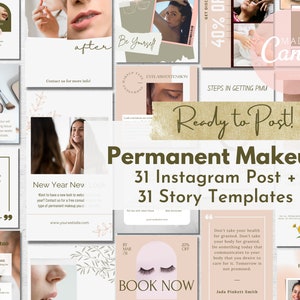 PMU Instagram Post Instagram Story Templates, 31 PMU Story and 31 Post Templates, Canva Templates, Permanent Makeup Social Media Posts, v1