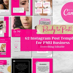 62 PMU Instagram Post Templates Editable with Canva, Ecommerce Social Media Engagement Booster, Permanent Make Up Instagram Template, v1