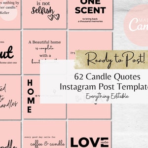 62 Candle Quote Instagram Templates, Candle Maker Quotes, Candle Business Branding, Social Media Canva Template for Candle Makers, v2