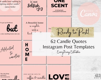 62 Candle Quote Instagram Templates, Candle Maker Quotes, Candle Business Branding, Social Media Canva Template for Candle Makers, v2