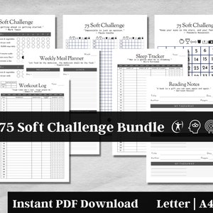 75 Soft Challenge Tracker, 75 Soft Tracker, Habit Tracker, Weekly Meal Planner, Reading Log, Digital Download, Body Mind Spirit, v7