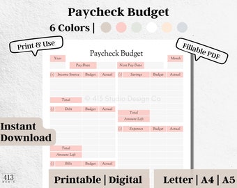 Paycheck Budget Planner, Editable, Printable, Biweekly Paycheck Budget, Personal Budget Template, US Letter, A4, A5, Instant Download, #12